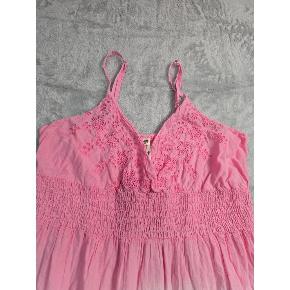 Women's Plus Sz 1X Pink Ombre Cotton Maxi Dress Boho Eyelet Lace Tiered Sundress - Picture 5 of 11